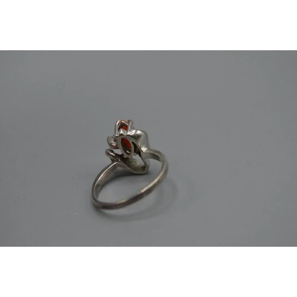 Carnelian Stone Sterling Silver Ring Size 7 Pointed Oval Orange & Clear Stone - Picture 3 of 6